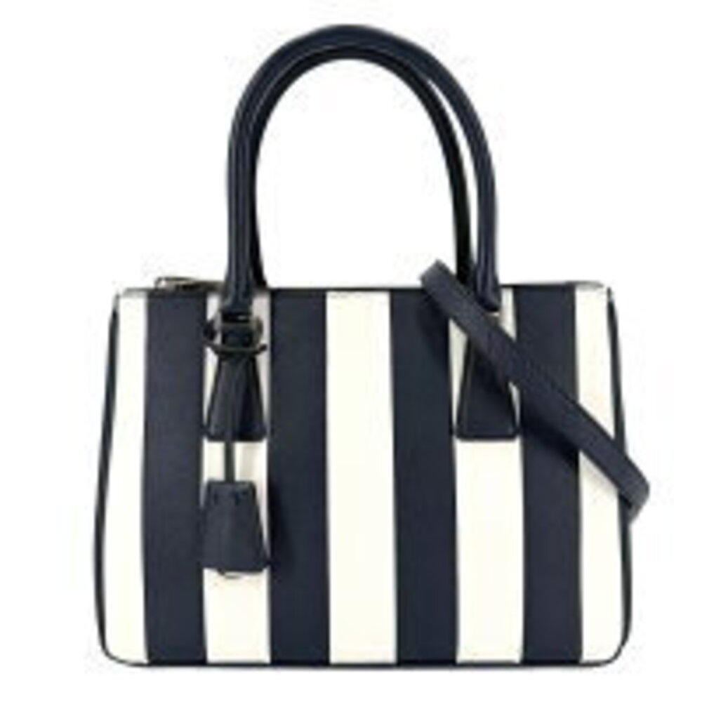 Prada Triangle Galleria Handbag Shoulder Bag Crossbody Stripe Navy Blue White